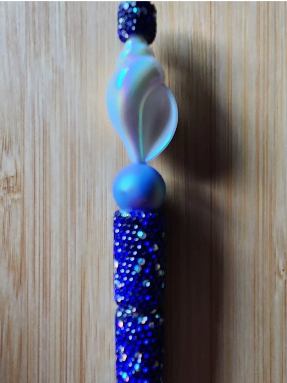 Sparkling Blue Glitter Pen with Iridescent Shell Accent